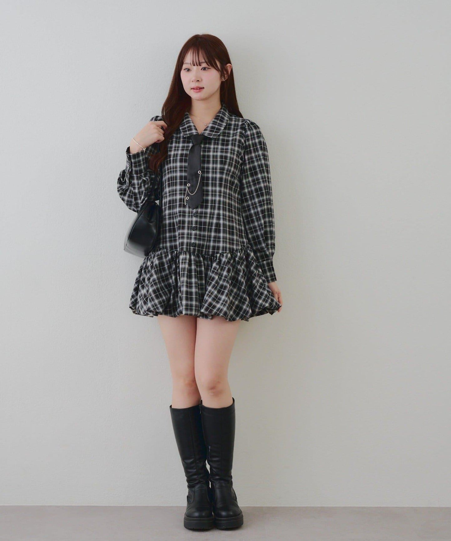 春季♡【RMAF】帶領帶下襬泡泡袖迷你連衣裙