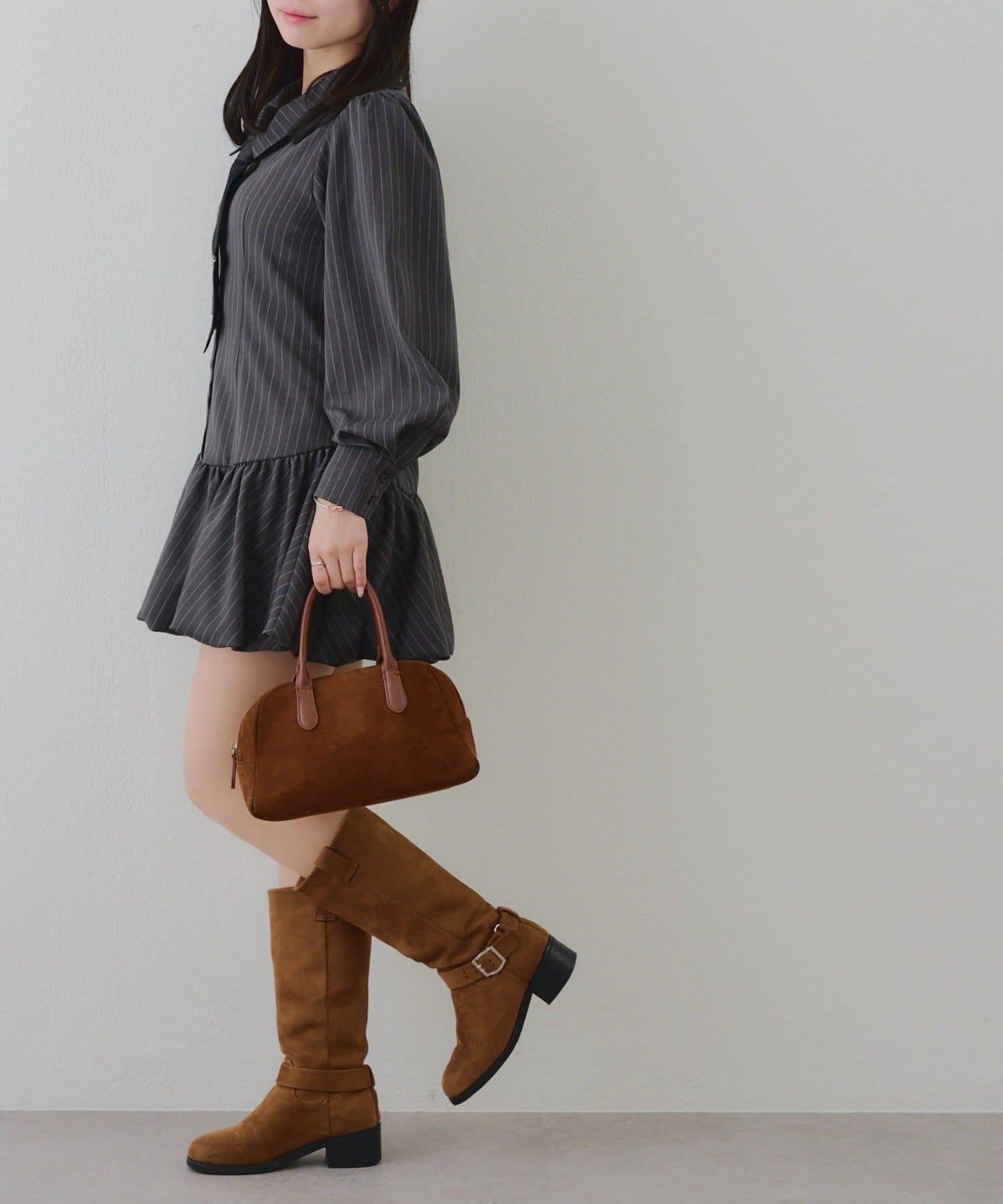 春季♡【RMAF】帶領帶下襬泡泡袖迷你連衣裙