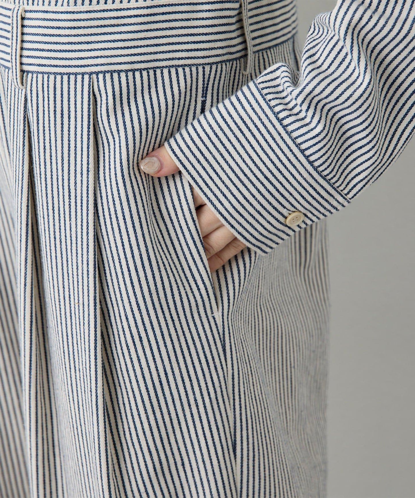 條紋牛仔連體褲