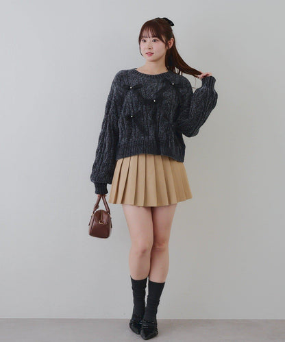 歐根紗蝴蝶結毛線針織衫