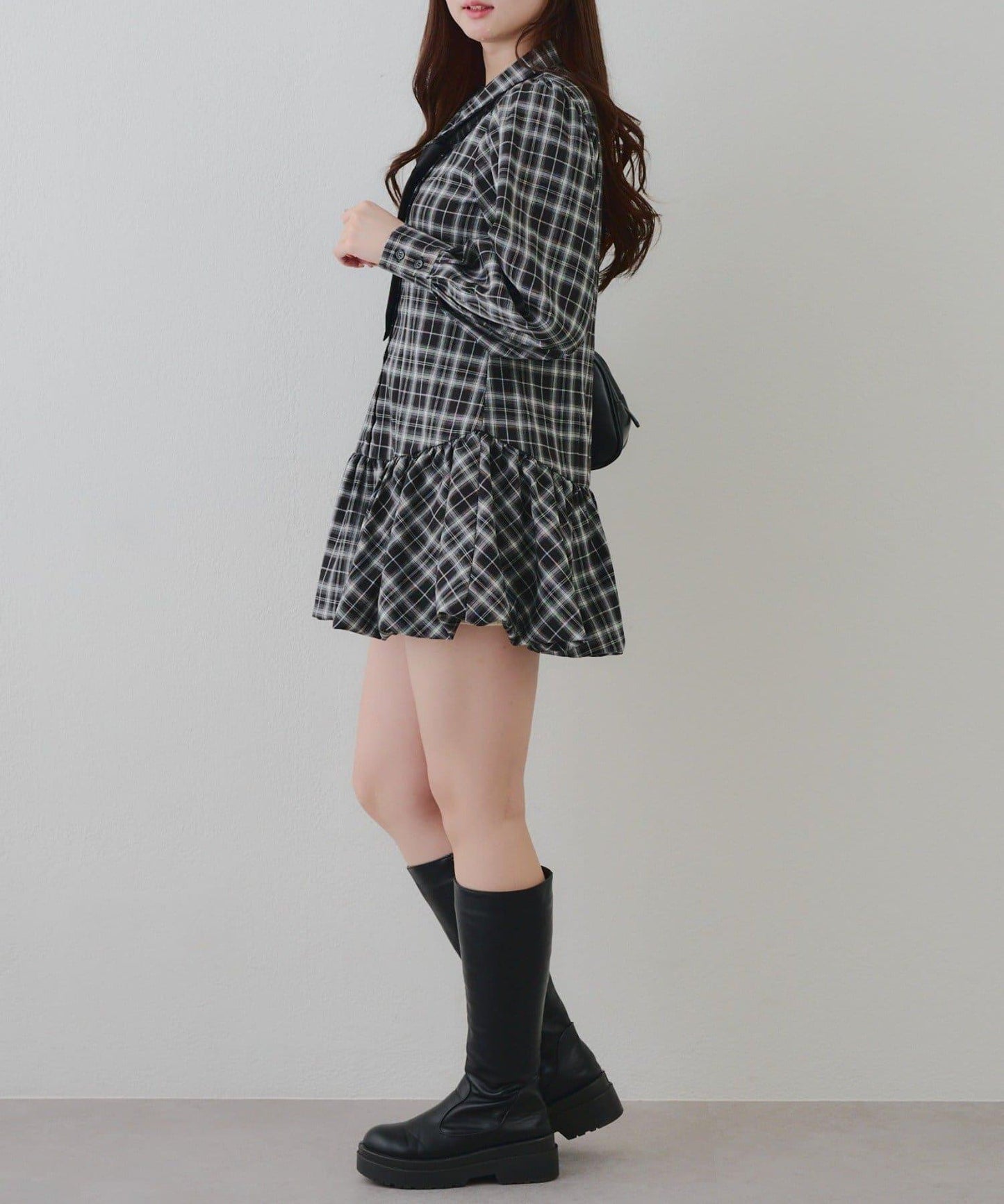 春季♡【RMAF】帶領帶下襬泡泡袖迷你連衣裙