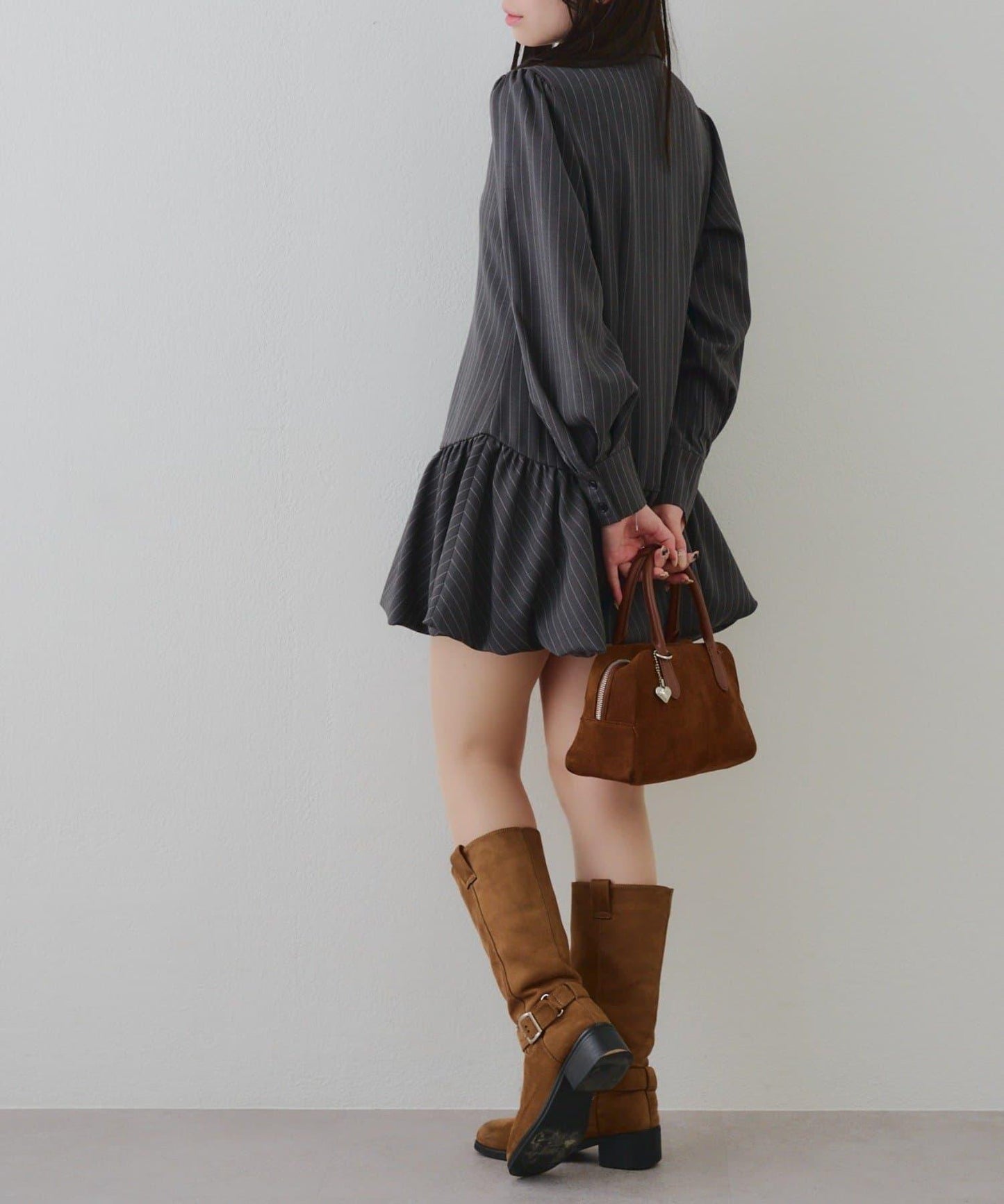 春季♡【RMAF】帶領帶下襬泡泡袖迷你連衣裙