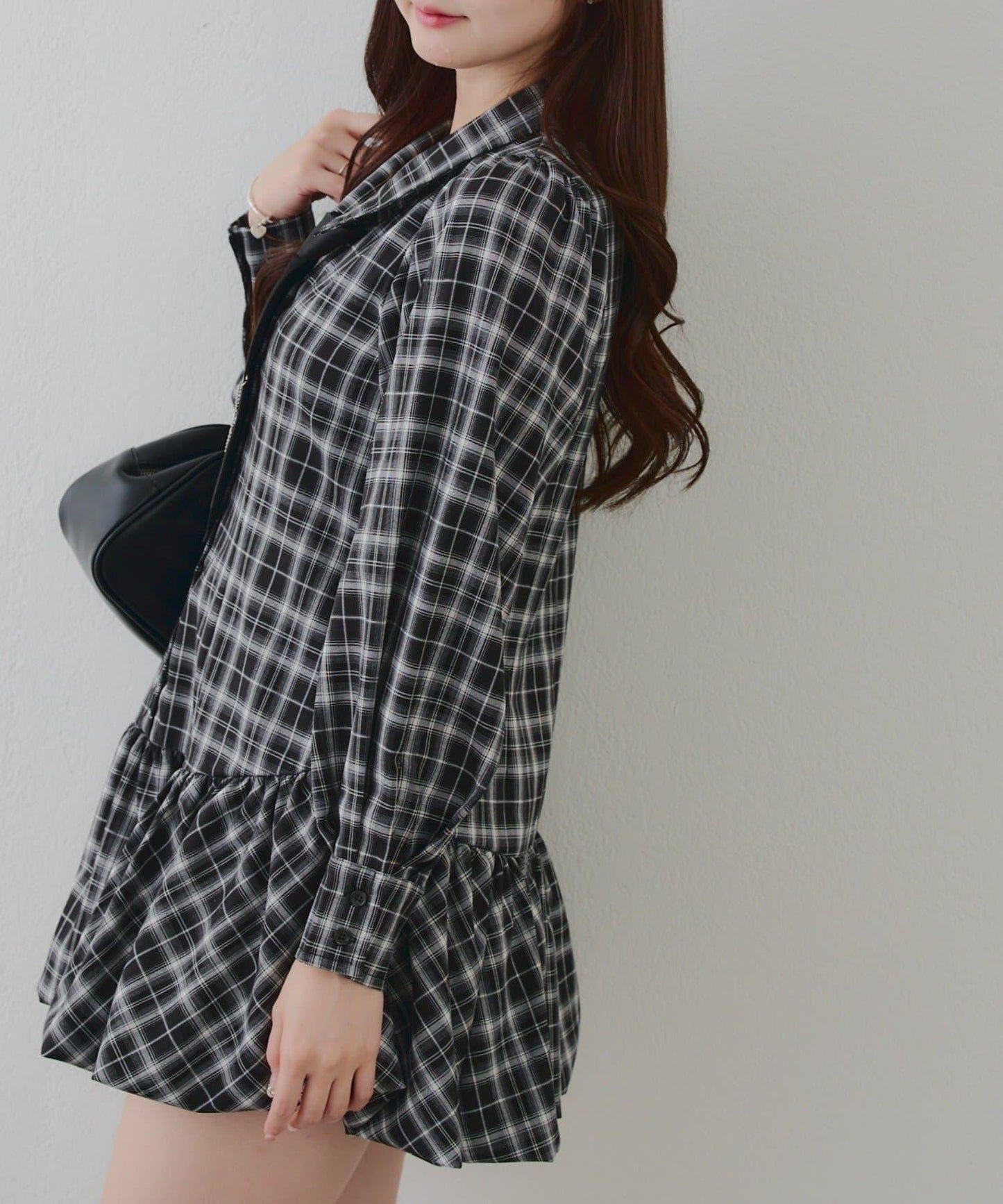 春季♡【RMAF】帶領帶下襬泡泡袖迷你連衣裙