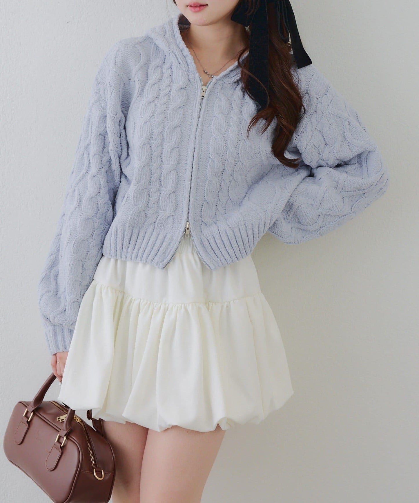 歐根紗蝴蝶結毛線針織衫