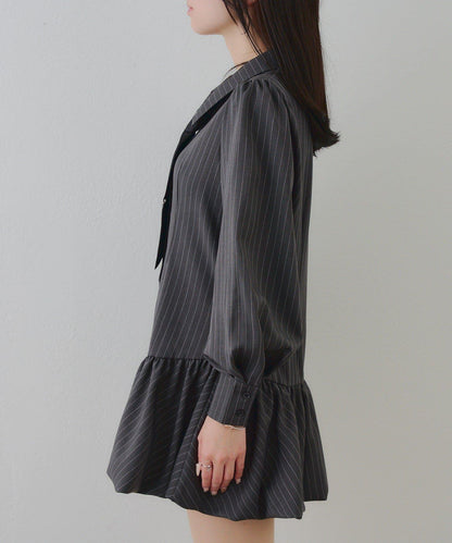 春季♡【RMAF】帶領帶下襬泡泡袖迷你連衣裙