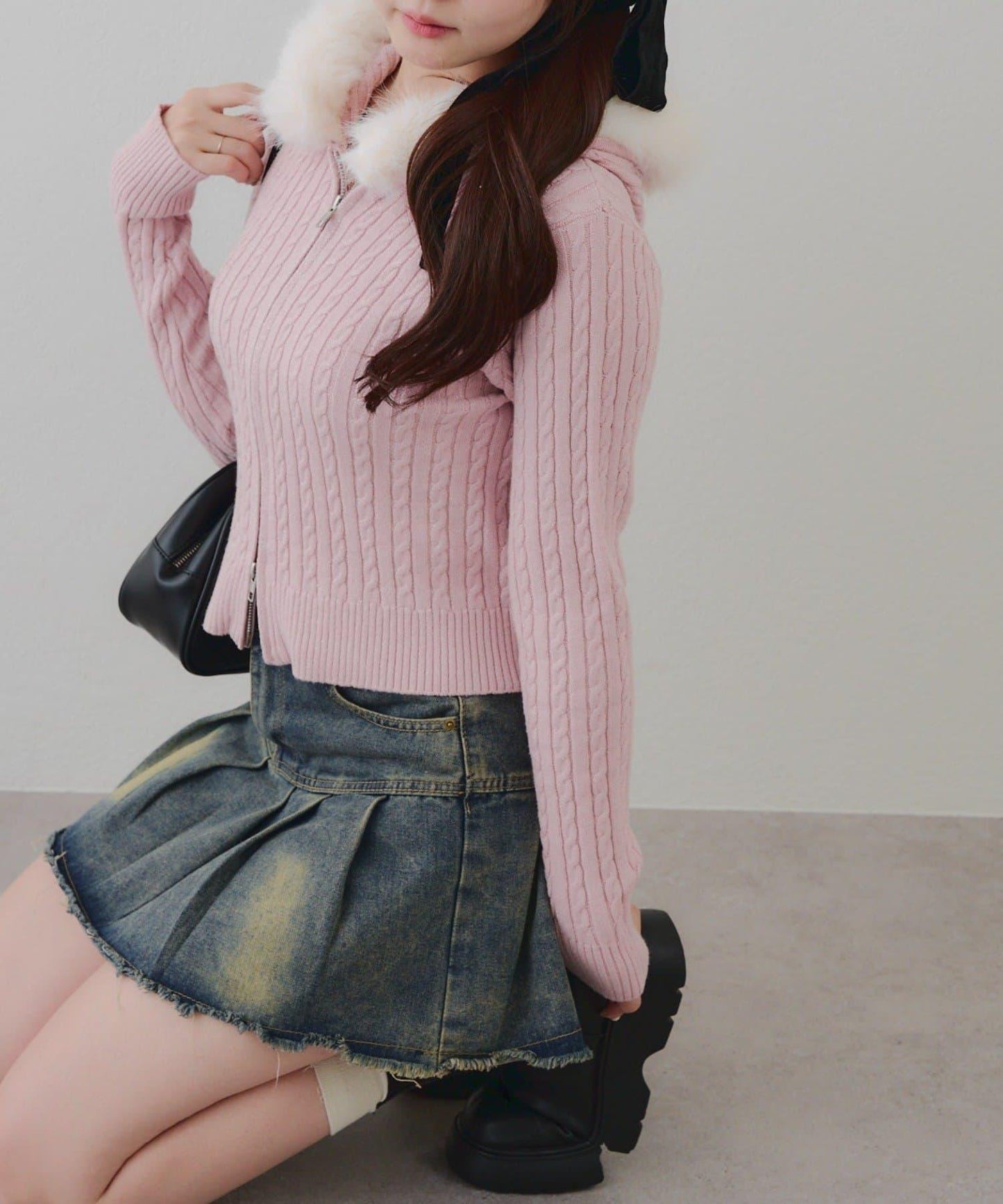 冬季流行單品♪【RMAF】亮片麻花毛絨連帽衫