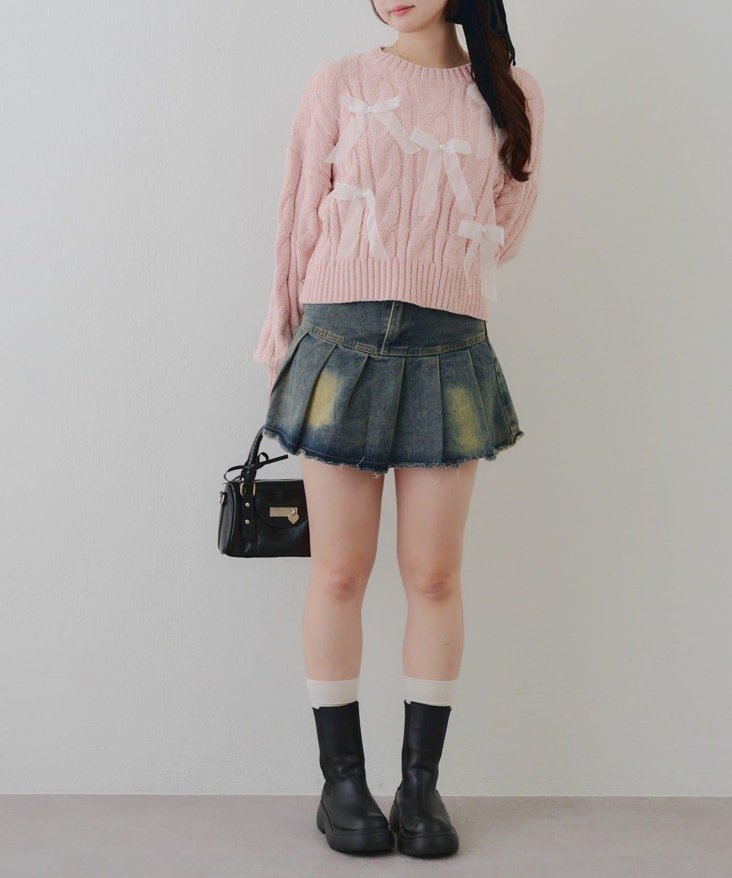 歐根紗蝴蝶結毛線針織衫