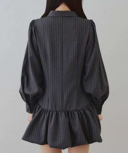 春季♡【RMAF】帶領帶下襬泡泡袖迷你連衣裙