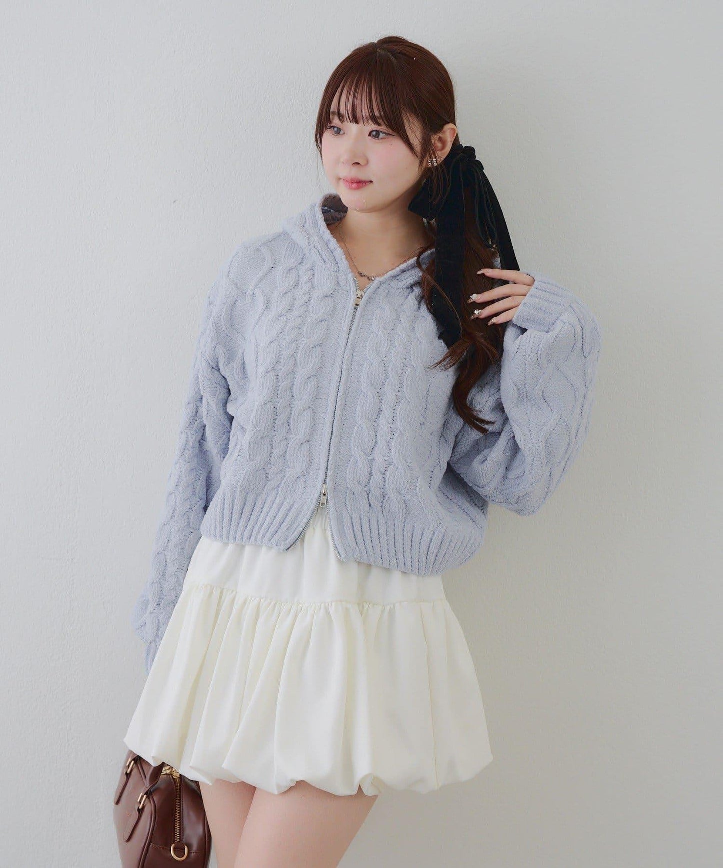 歐根紗蝴蝶結毛線針織衫