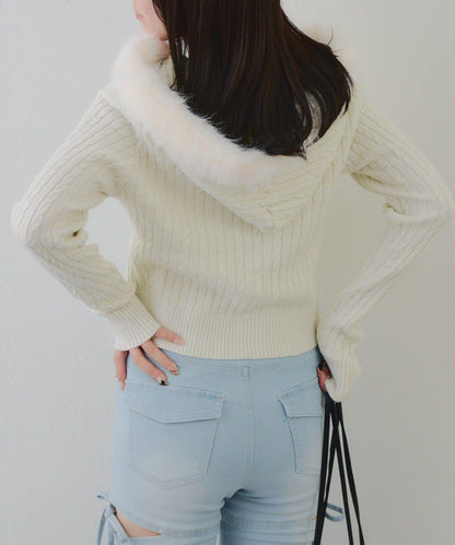 冬季流行單品♪【RMAF】亮片麻花毛絨連帽衫