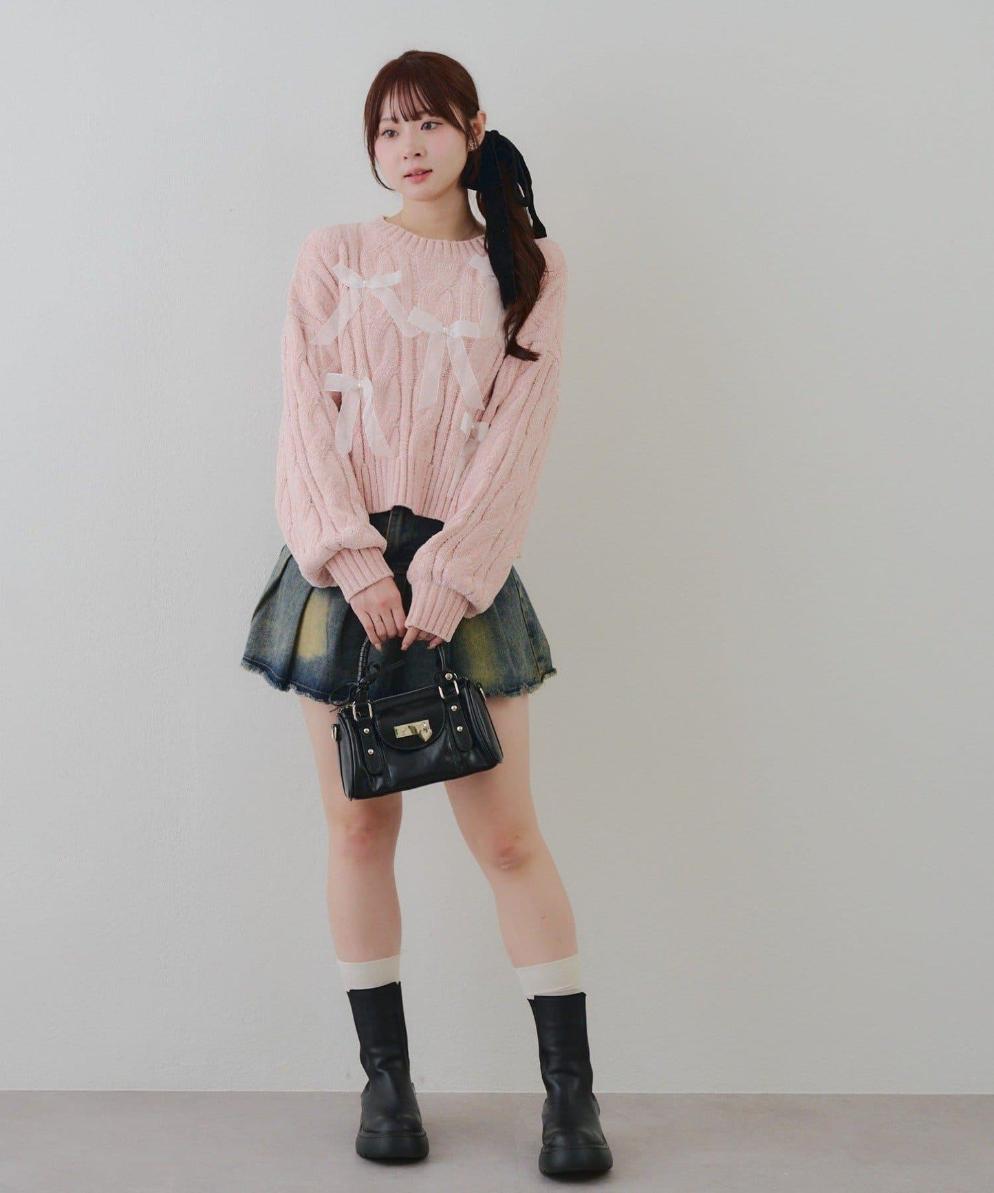 歐根紗蝴蝶結毛線針織衫