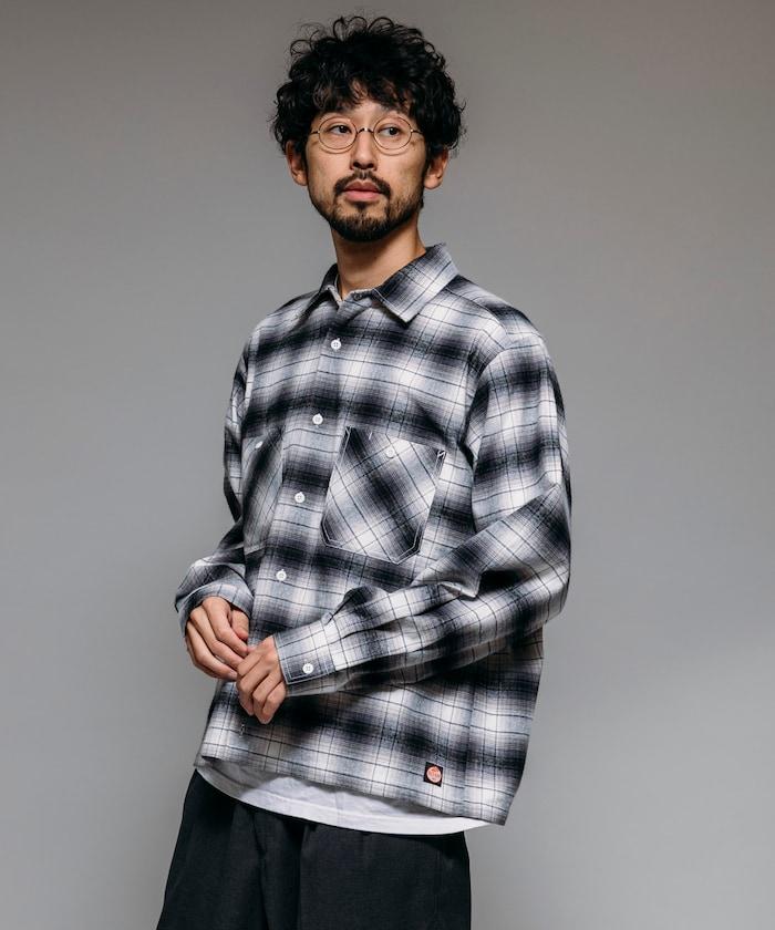 特別款法蘭絨九分袖工裝格子襯衫