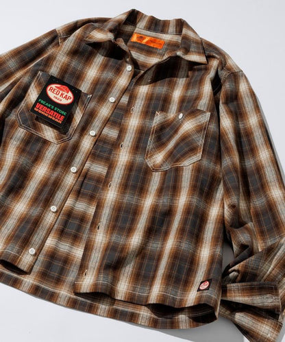 特別款法蘭絨九分袖工裝格子襯衫