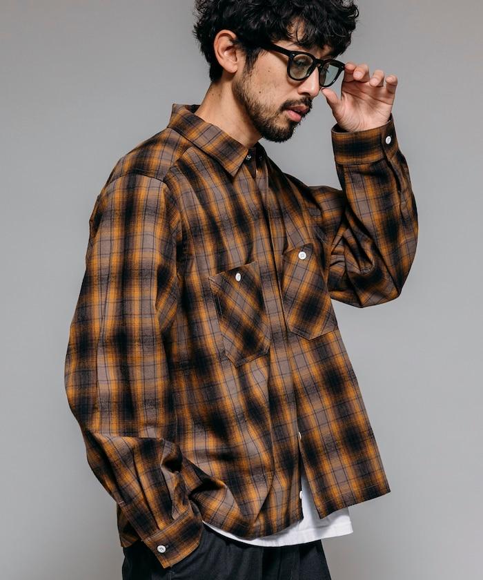 特別款法蘭絨九分袖工裝格子襯衫