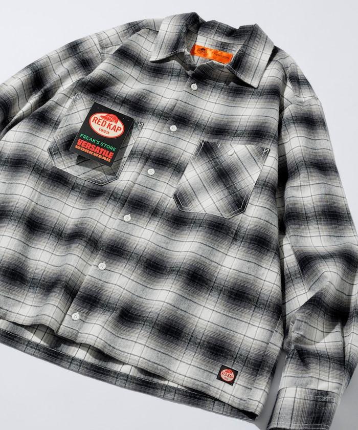 特別款法蘭絨九分袖工裝格子襯衫