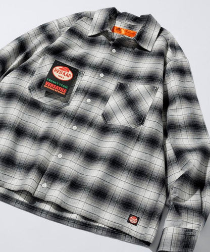 特別款法蘭絨九分袖工裝格子襯衫