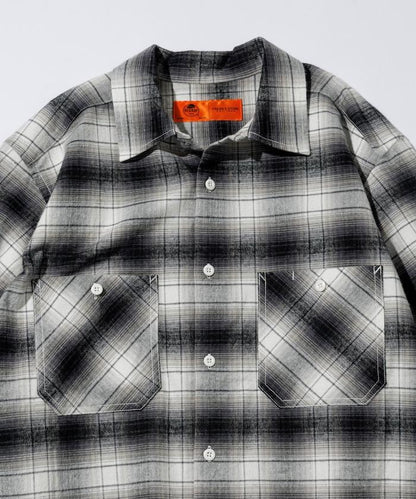 特別款法蘭絨九分袖工裝格子襯衫