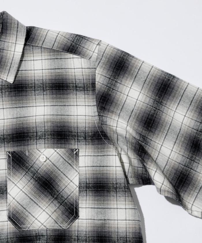 特別款法蘭絨九分袖工裝格子襯衫