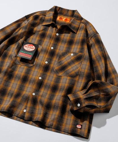 特別款法蘭絨九分袖工裝格子襯衫