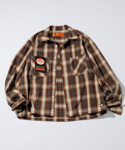 特別款法蘭絨九分袖工裝格子襯衫