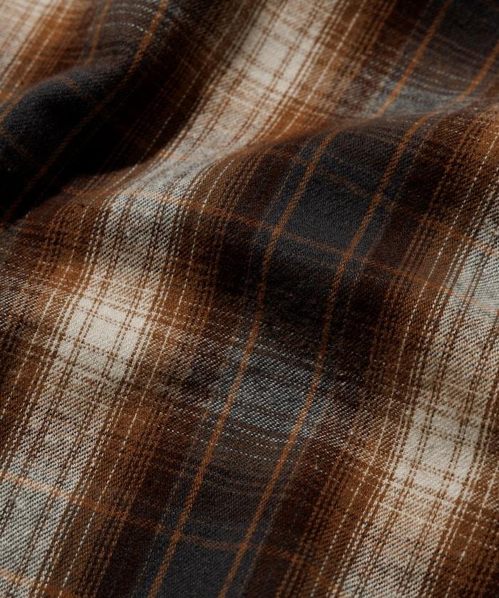 特別款法蘭絨九分袖工裝格子襯衫