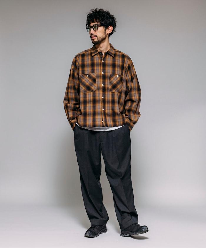 特別款法蘭絨九分袖工裝格子襯衫