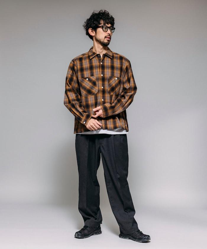 特別款法蘭絨九分袖工裝格子襯衫