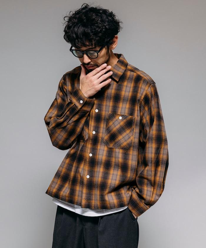 特別款法蘭絨九分袖工裝格子襯衫