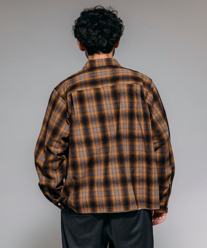 特別款法蘭絨九分袖工裝格子襯衫