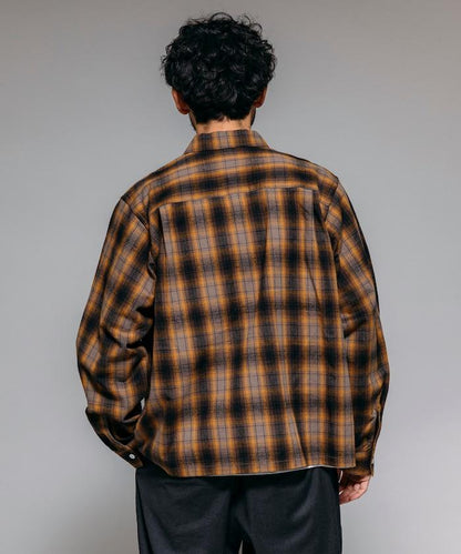 特別款法蘭絨九分袖工裝格子襯衫