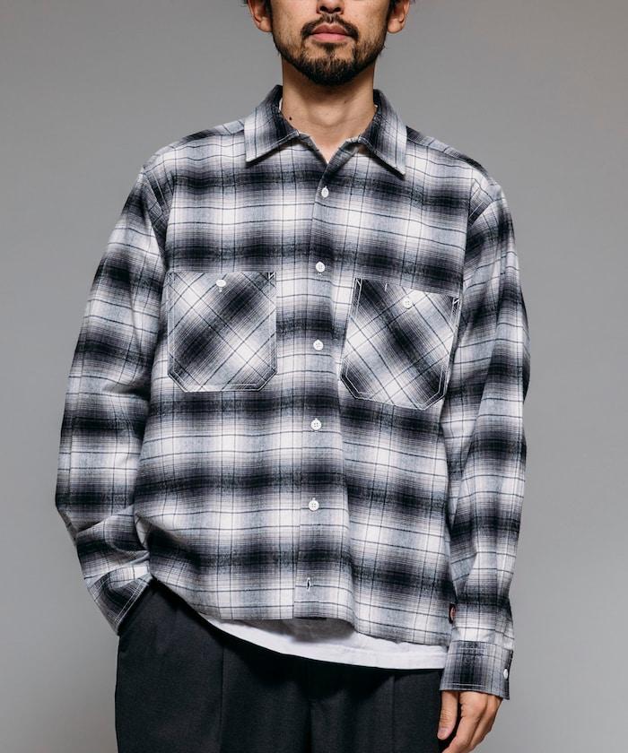 特別款法蘭絨九分袖工裝格子襯衫