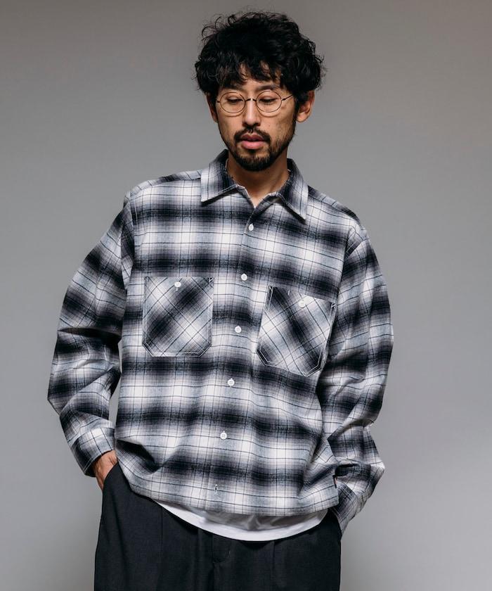 特別款法蘭絨九分袖工裝格子襯衫