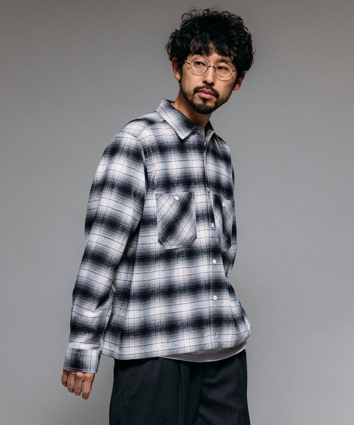 特別款法蘭絨九分袖工裝格子襯衫