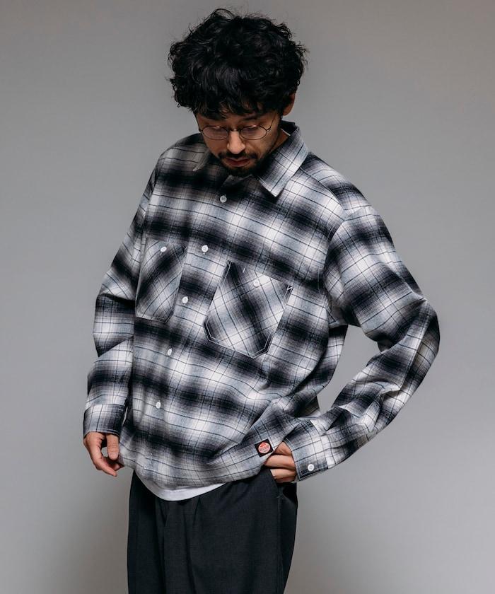 特別款法蘭絨九分袖工裝格子襯衫