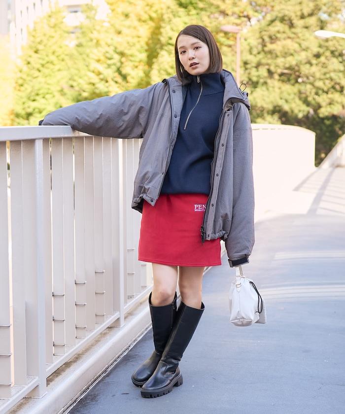 學院風標誌羊羔絨迷你裙＜可搭配套裝＞