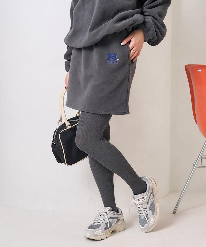 學院風標誌羊羔絨迷你裙＜可搭配套裝＞