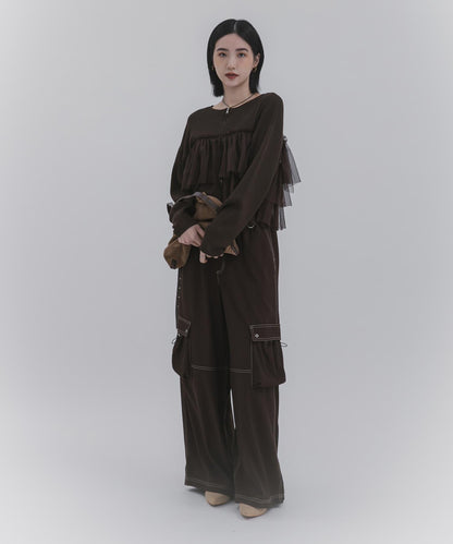 雙拉鍊荷葉邊針織開衫