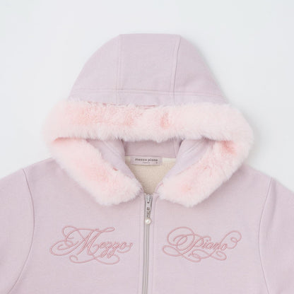 帶仿皮草亮絲內襯拉鍊衛衣