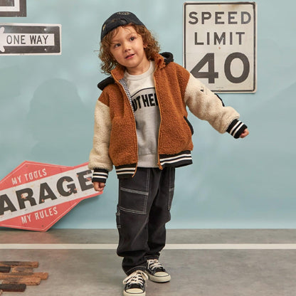 連帽拼色羊羔絨夾克