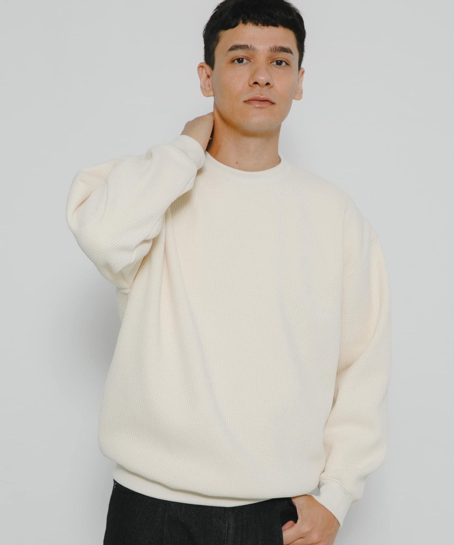 加絨華夫格寬鬆休閒套頭衫