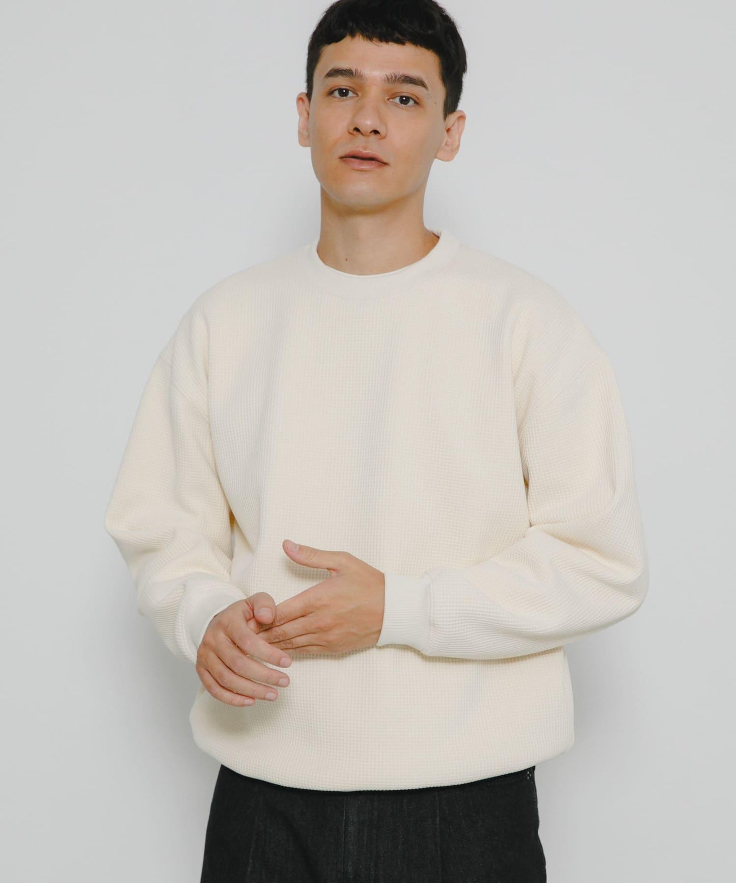 加絨華夫格寬鬆休閒套頭衫