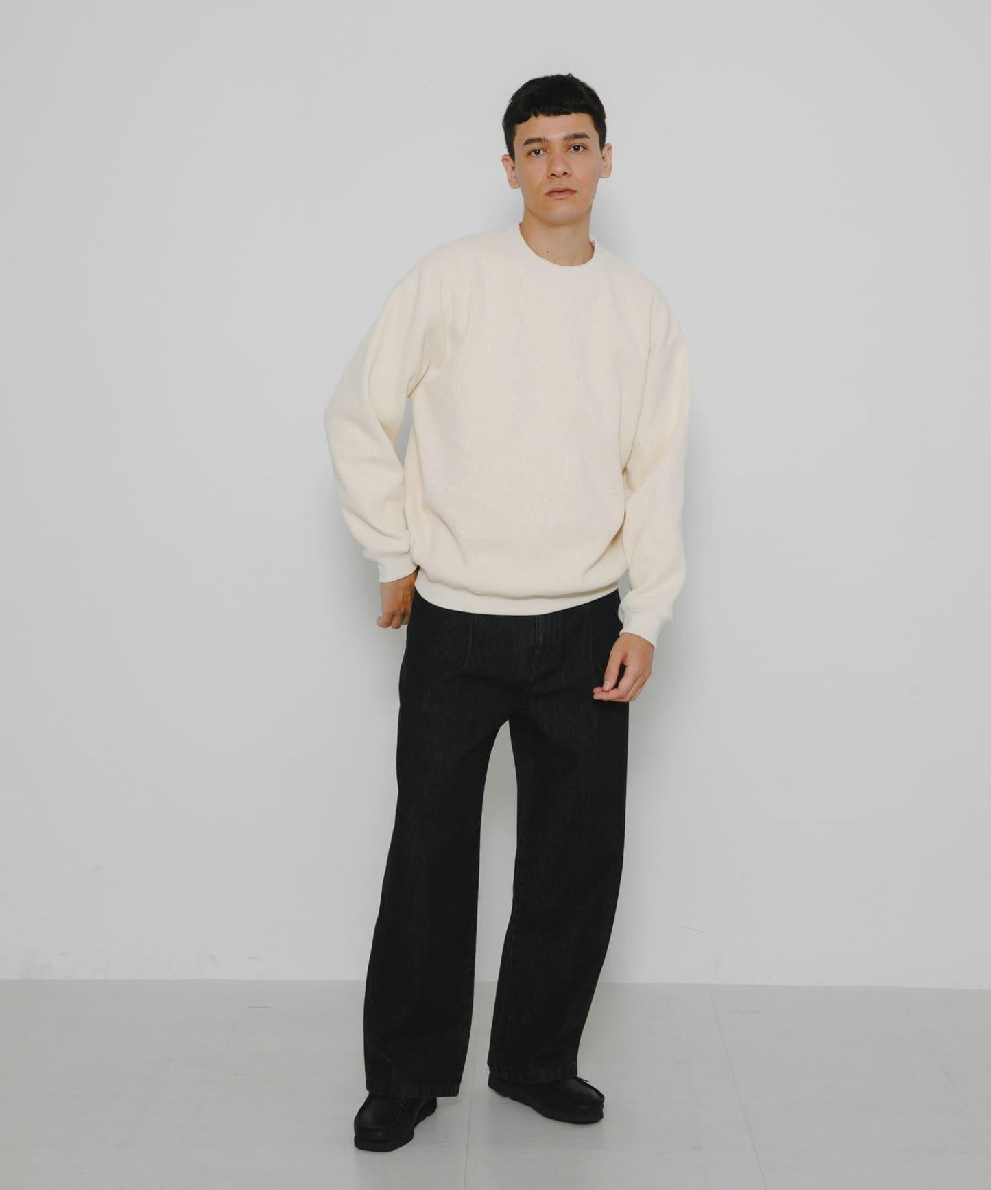 加絨華夫格寬鬆休閒套頭衫