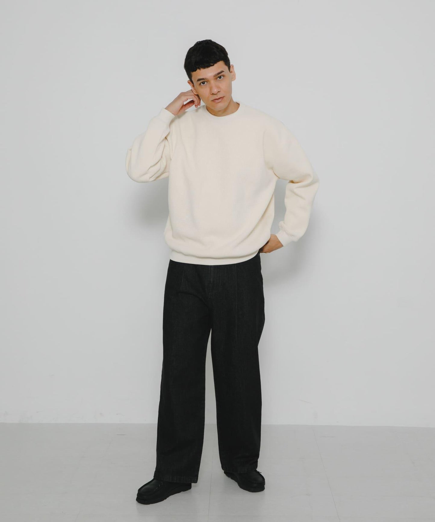 加絨華夫格寬鬆休閒套頭衫