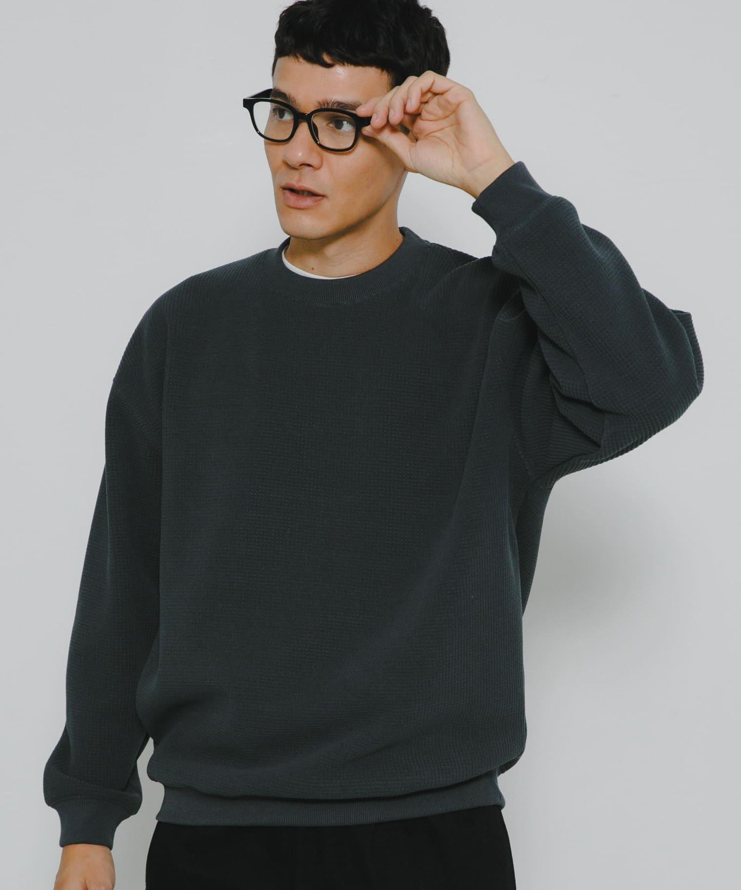 加絨華夫格寬鬆休閒套頭衫