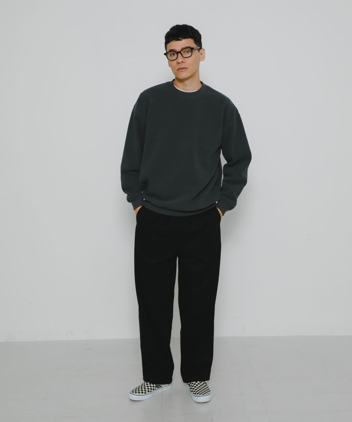 加絨華夫格寬鬆休閒套頭衫