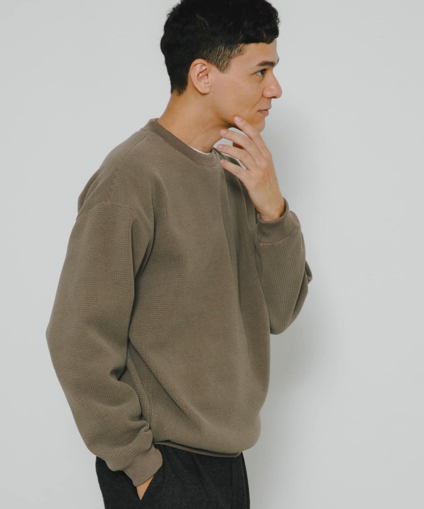 加絨華夫格寬鬆休閒套頭衫