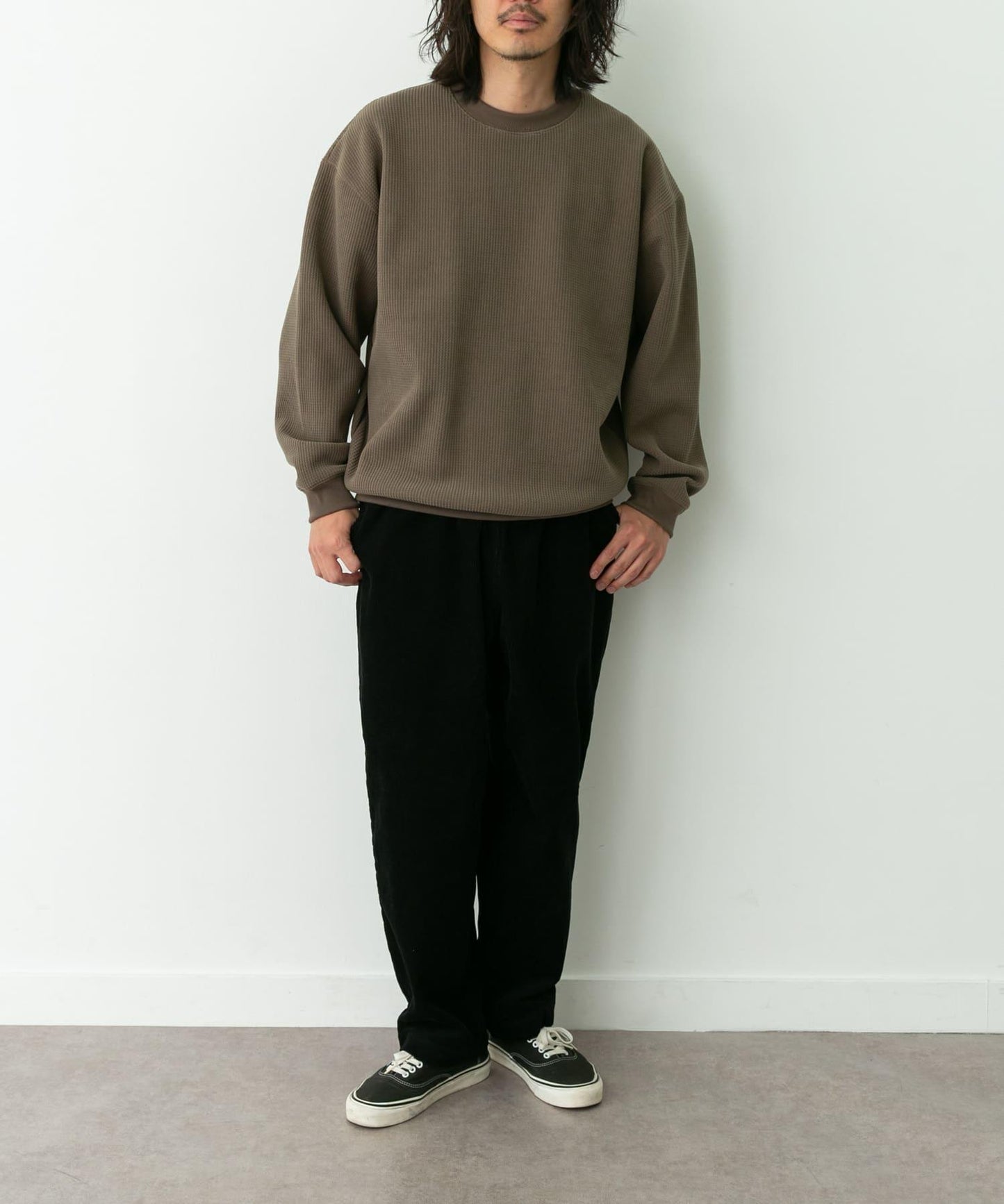 加絨華夫格寬鬆休閒套頭衫