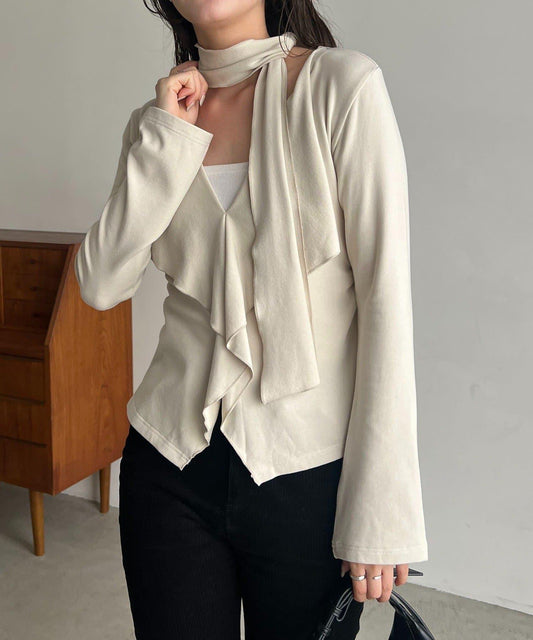 【CAPRICIEUX LE'MAGE】帶領結荷葉邊上衣