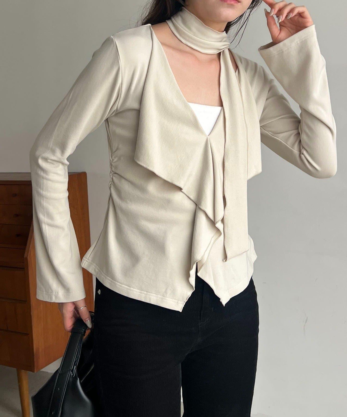 【CAPRICIEUX LE'MAGE】帶領結荷葉邊上衣