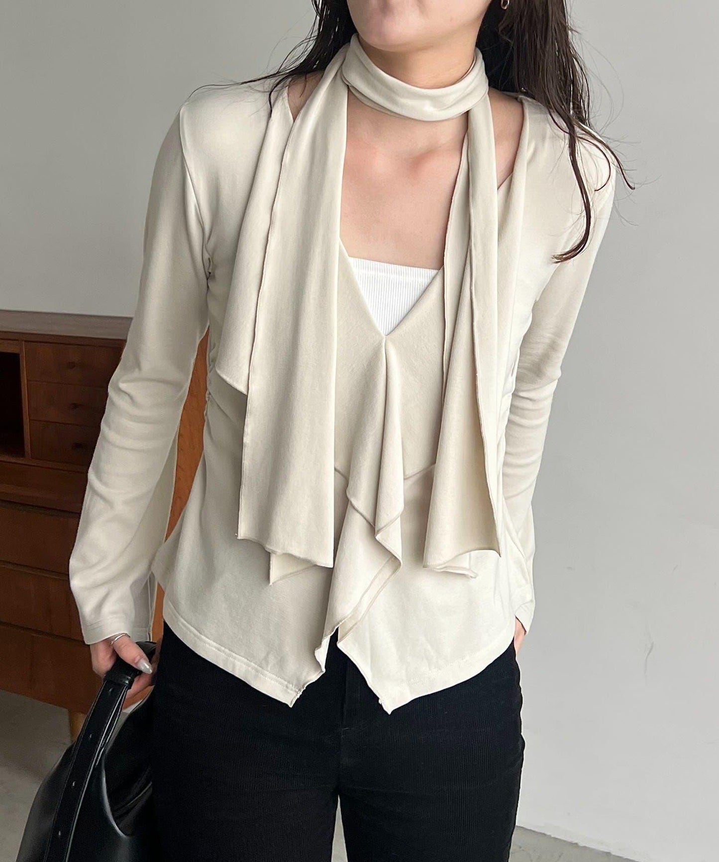 【CAPRICIEUX LE'MAGE】帶領結荷葉邊上衣